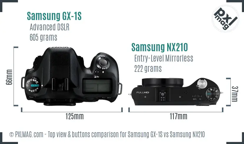Samsung GX-1S vs Samsung NX210 top view buttons comparison