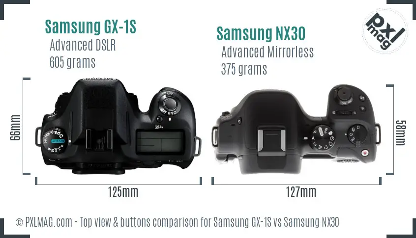 Samsung GX-1S vs Samsung NX30 top view buttons comparison