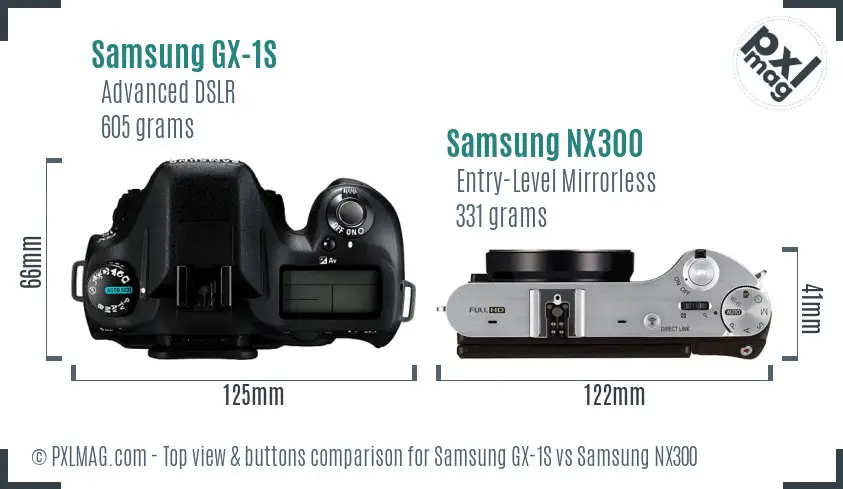 Samsung GX-1S vs Samsung NX300 top view buttons comparison