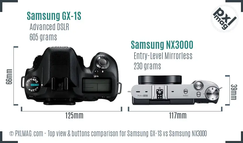 Samsung GX-1S vs Samsung NX3000 top view buttons comparison
