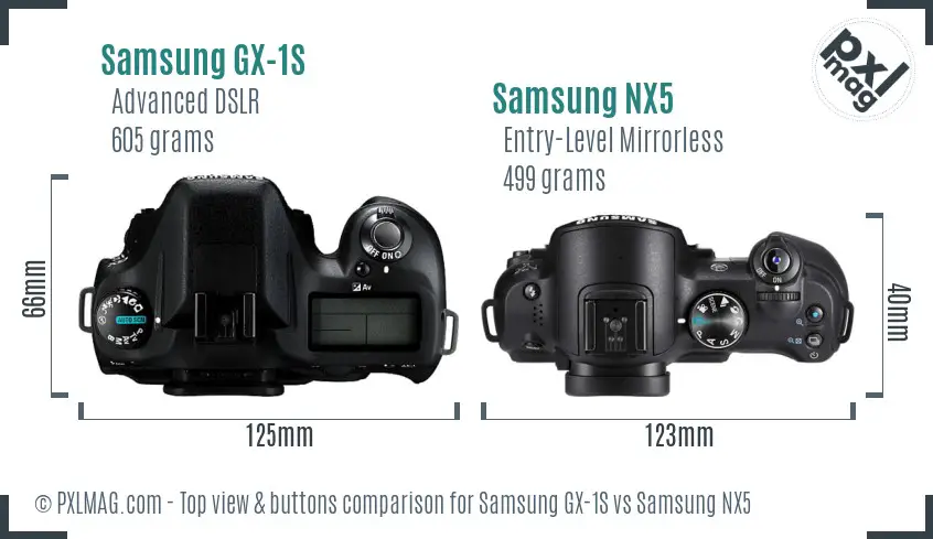 Samsung GX-1S vs Samsung NX5 top view buttons comparison