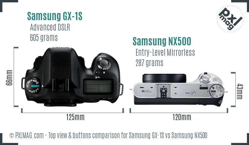 Samsung GX-1S vs Samsung NX500 top view buttons comparison