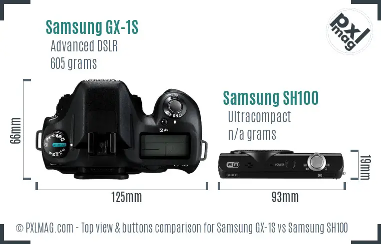 Samsung GX-1S vs Samsung SH100 top view buttons comparison