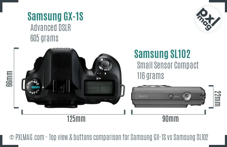 Samsung GX-1S vs Samsung SL102 top view buttons comparison