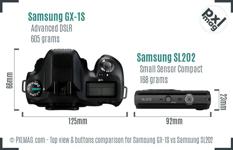 Samsung GX-1S vs Samsung SL202 top view buttons comparison Samsung GX-1S vs Samsung SL202 top view buttons comparison