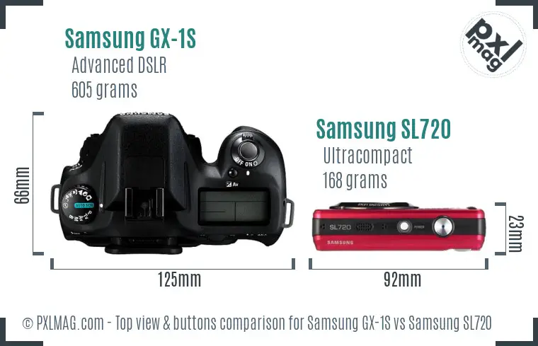 Samsung GX-1S vs Samsung SL720 top view buttons comparison