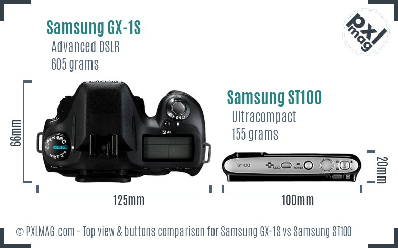 Samsung GX-1S vs Samsung ST100 top view buttons comparison