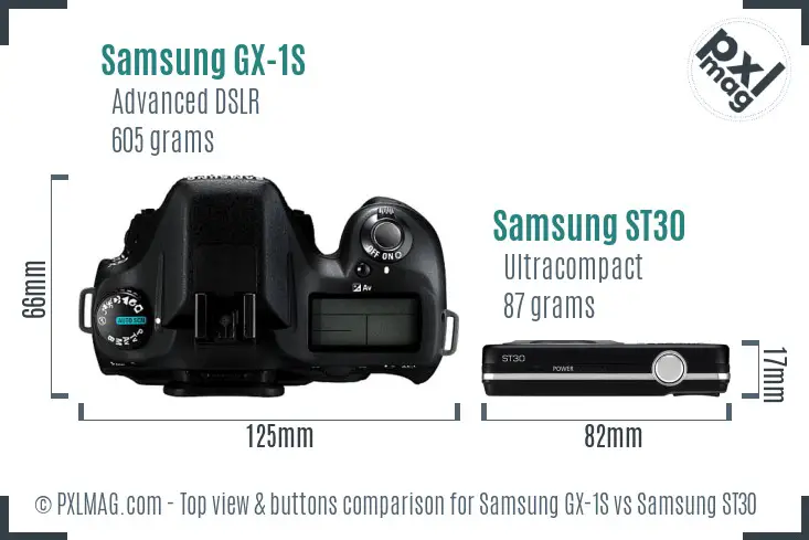 Samsung GX-1S vs Samsung ST30 top view buttons comparison