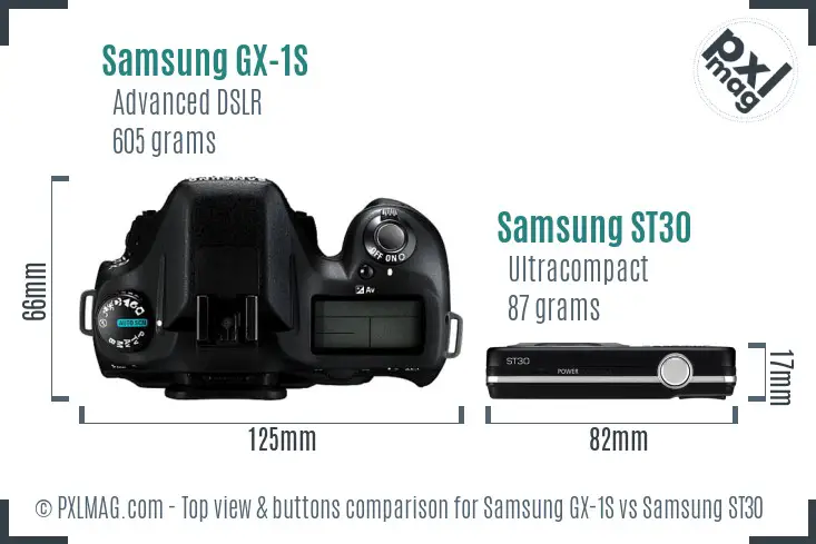 Samsung GX-1S vs Samsung ST30 top view buttons comparison Samsung GX-1S vs Samsung ST30 top view buttons comparison