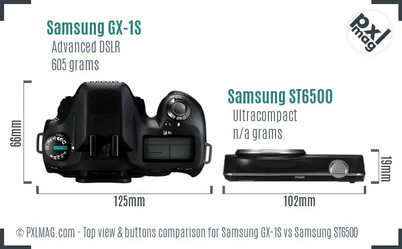 Samsung GX-1S vs Samsung ST6500 top view buttons comparison Samsung GX-1S vs Samsung ST6500 top view buttons comparison