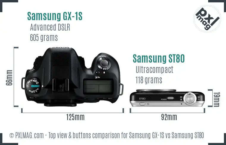 Samsung GX-1S vs Samsung ST80 top view buttons comparison