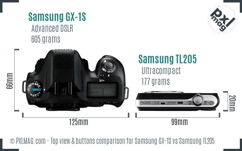 Samsung GX-1S vs Samsung TL205 top view buttons comparison