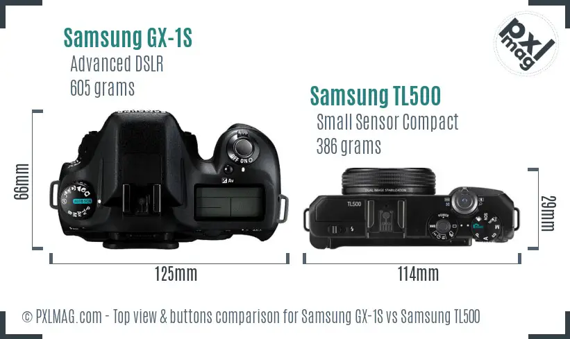 Samsung GX-1S vs Samsung TL500 top view buttons comparison