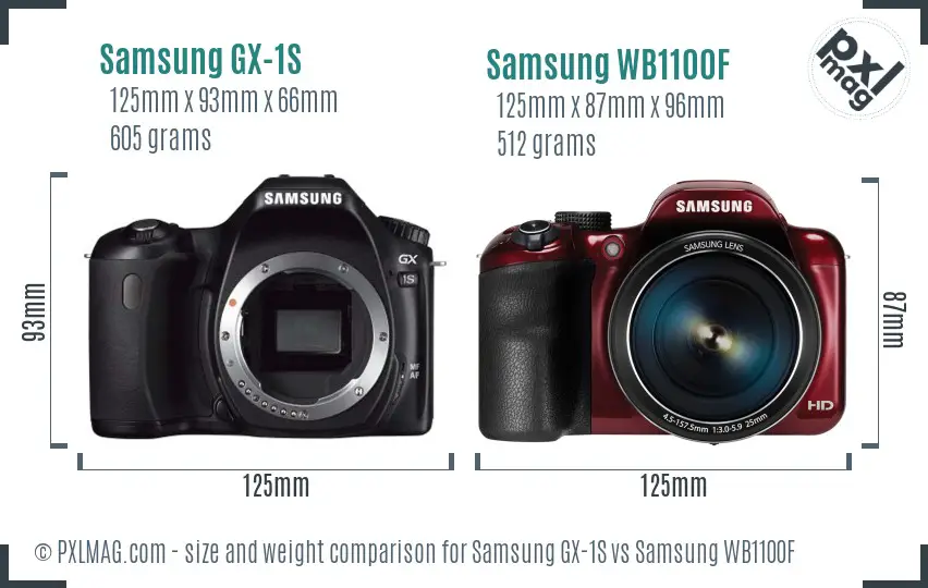 Samsung GX-1S vs Samsung WB1100F size comparison