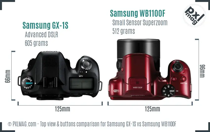 Samsung GX-1S vs Samsung WB1100F top view buttons comparison