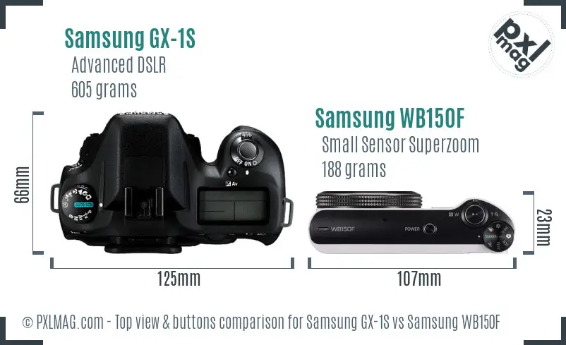 Samsung GX-1S vs Samsung WB150F top view buttons comparison