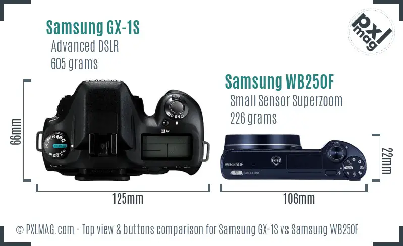 Samsung GX-1S vs Samsung WB250F top view buttons comparison