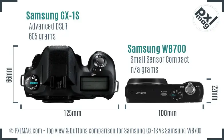 Samsung GX-1S vs Samsung WB700 top view buttons comparison