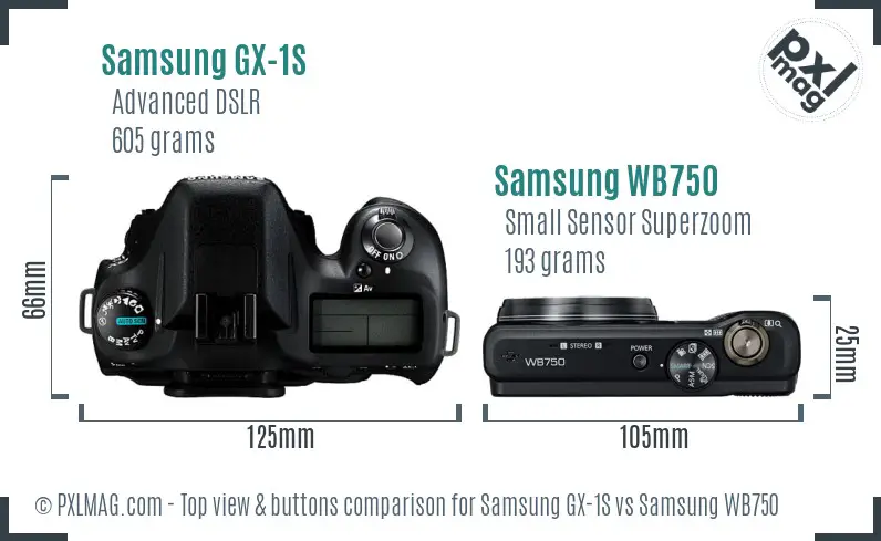 Samsung GX-1S vs Samsung WB750 top view buttons comparison