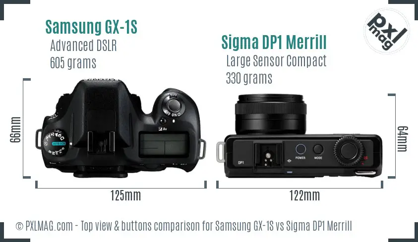 Samsung GX-1S vs Sigma DP1 Merrill top view buttons comparison