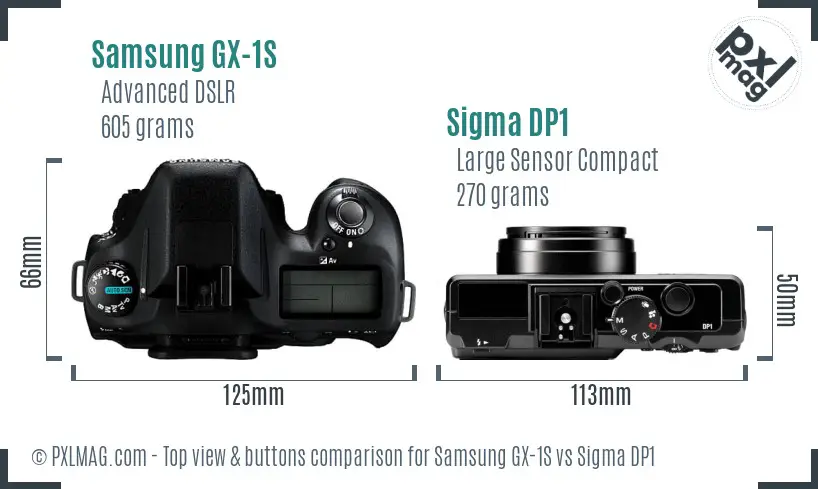 Samsung GX-1S vs Sigma DP1 top view buttons comparison