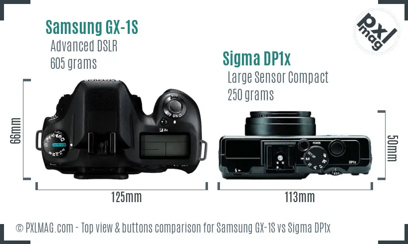 Samsung GX-1S vs Sigma DP1x top view buttons comparison