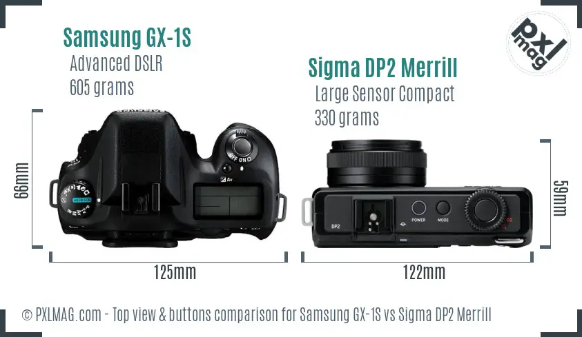 Samsung GX-1S vs Sigma DP2 Merrill top view buttons comparison