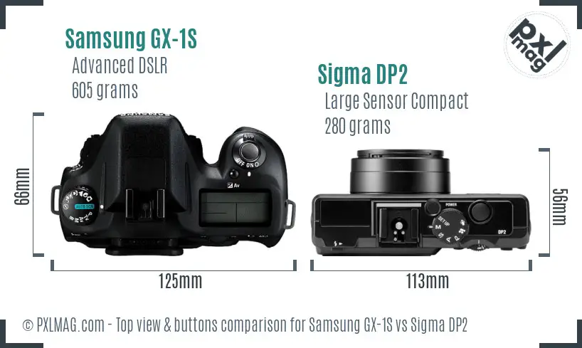 Samsung GX-1S vs Sigma DP2 top view buttons comparison