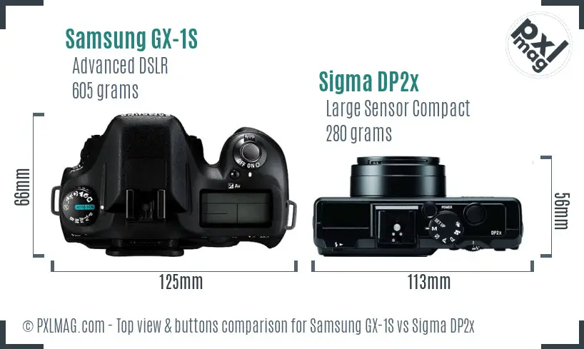 Samsung GX-1S vs Sigma DP2x top view buttons comparison