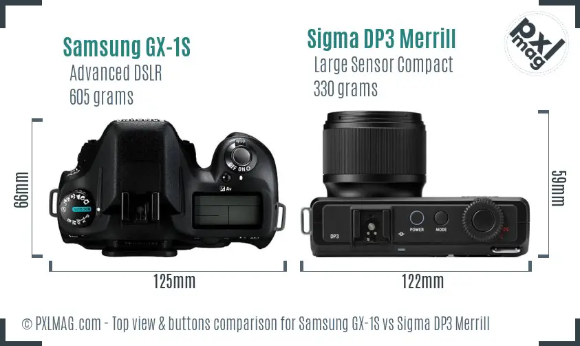 Samsung GX-1S vs Sigma DP3 Merrill top view buttons comparison