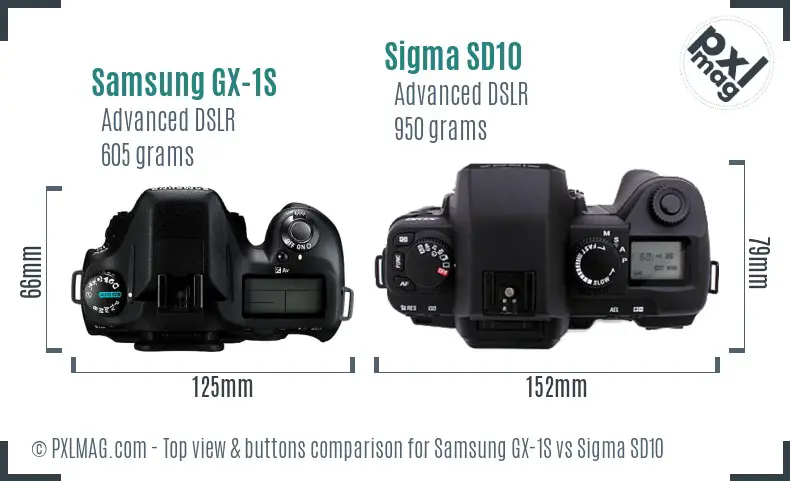 Samsung GX-1S vs Sigma SD10 top view buttons comparison