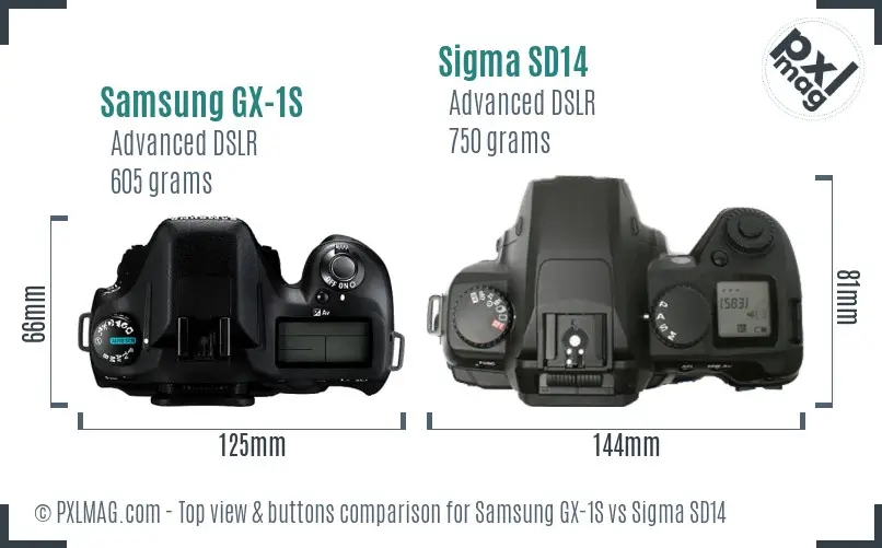 Samsung GX-1S vs Sigma SD14 top view buttons comparison