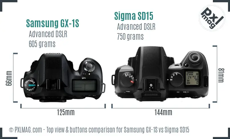 Samsung GX-1S vs Sigma SD15 top view buttons comparison