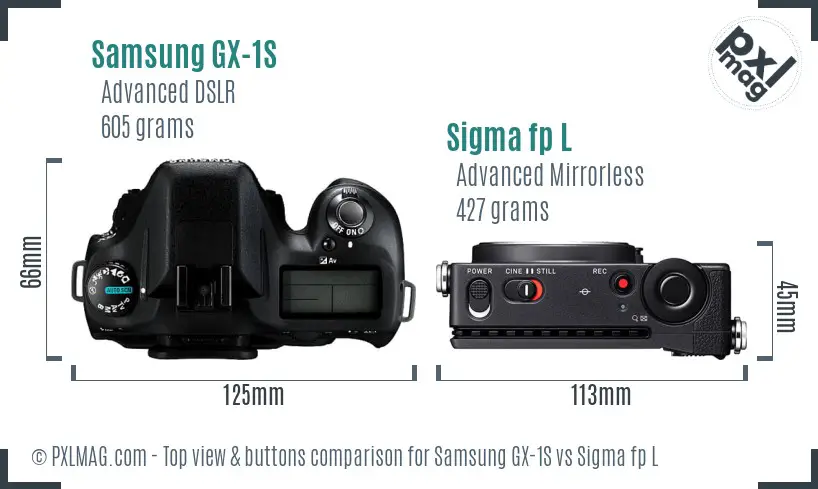 Samsung GX-1S vs Sigma fp L top view buttons comparison