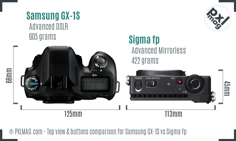 Samsung GX-1S vs Sigma fp top view buttons comparison