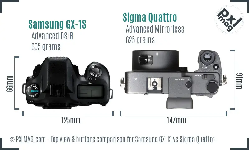 Samsung GX-1S vs Sigma Quattro top view buttons comparison