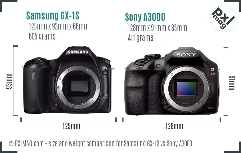 Samsung GX-1S vs Sony A3000 size comparison