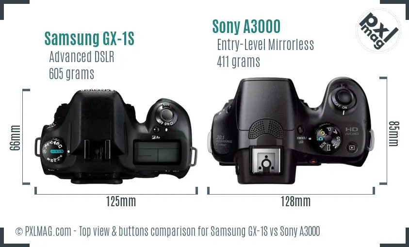 Samsung GX-1S vs Sony A3000 top view buttons comparison