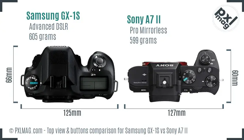 Samsung GX-1S vs Sony A7 II top view buttons comparison