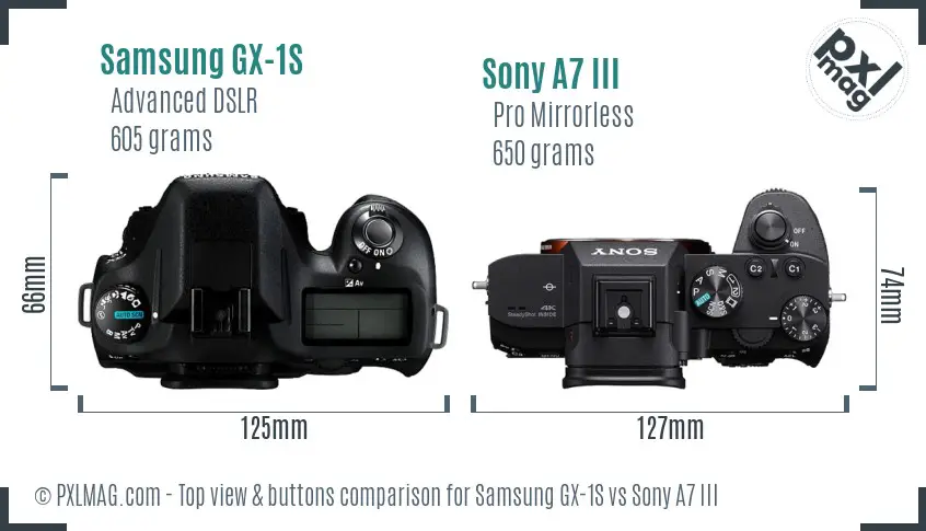 Samsung GX-1S vs Sony A7 III top view buttons comparison