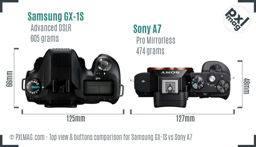 Samsung GX-1S vs Sony A7 top view buttons comparison