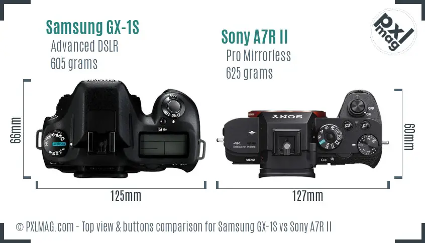 Samsung GX-1S vs Sony A7R II top view buttons comparison