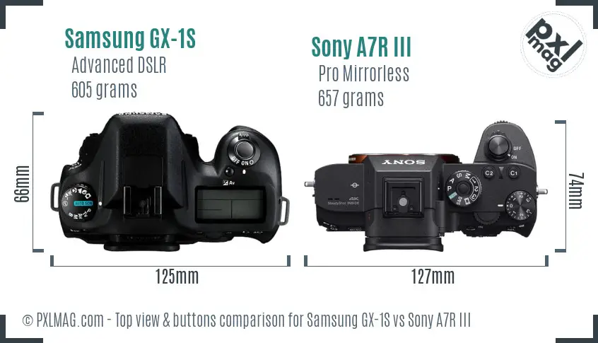 Samsung GX-1S vs Sony A7R III top view buttons comparison