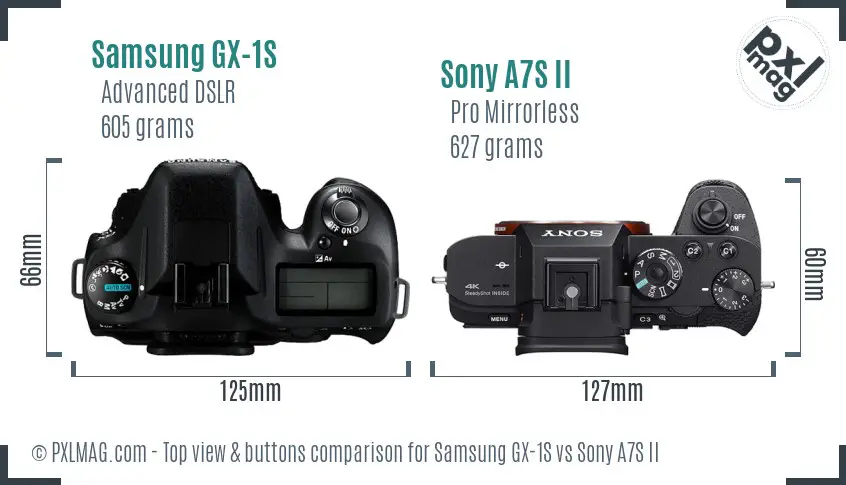 Samsung GX-1S vs Sony A7S II top view buttons comparison