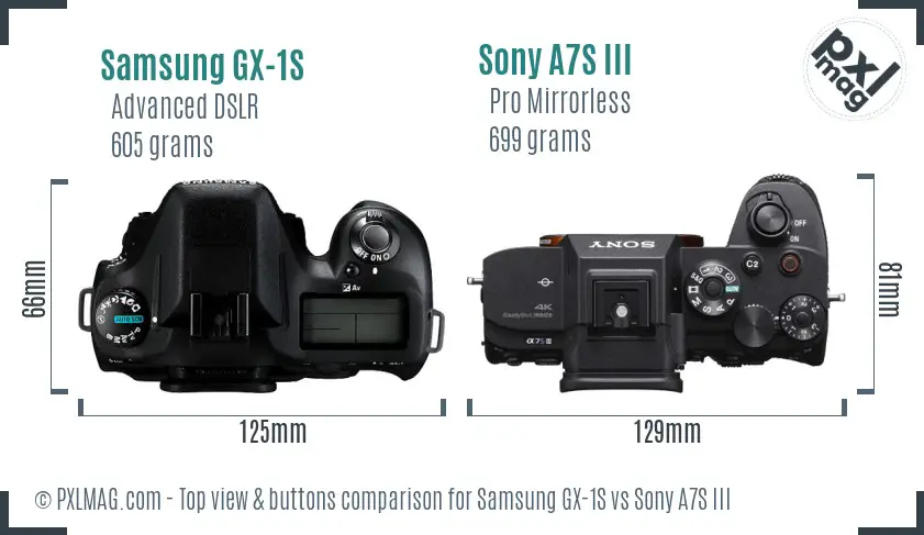 Samsung GX-1S vs Sony A7S III top view buttons comparison