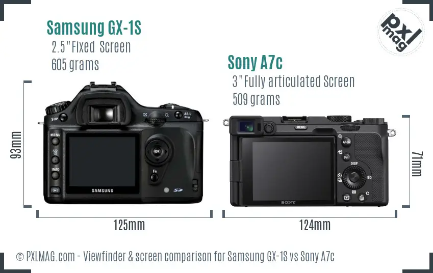Samsung GX-1S vs Sony A7c Screen and Viewfinder comparison