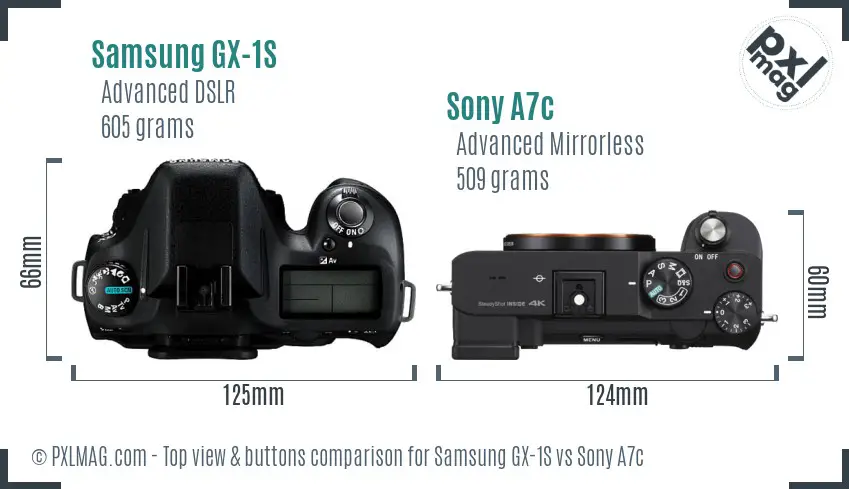 Samsung GX-1S vs Sony A7c top view buttons comparison
