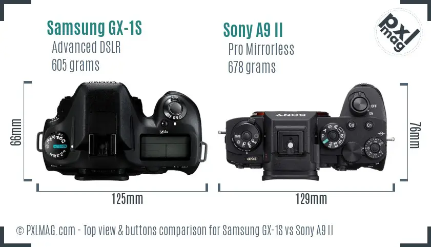 Samsung GX-1S vs Sony A9 II top view buttons comparison