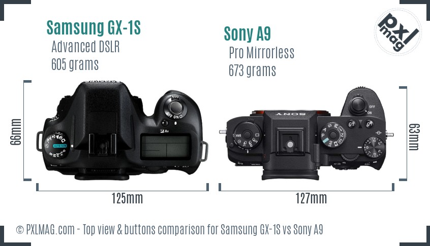 Samsung GX-1S vs Sony A9 top view buttons comparison