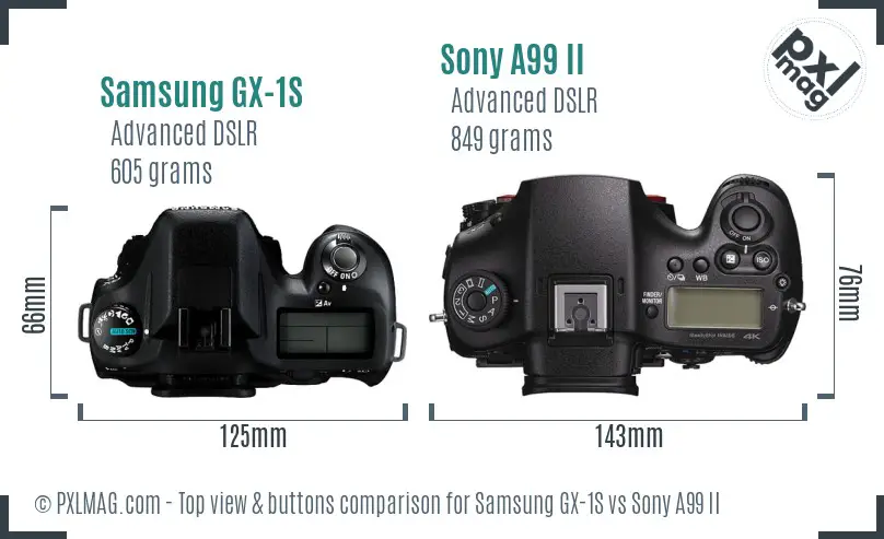 Samsung GX-1S vs Sony A99 II top view buttons comparison